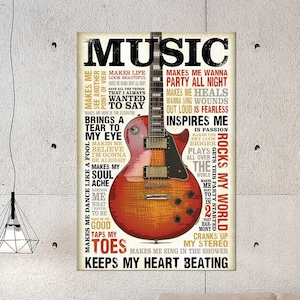 Rock Music printable canvas wall art prints Guitar wall art Guitar lover gift Rock music decor Electric guitar art Music wall art