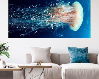 Jellyfish Ocean Canvas Wall Art: Underwater Sea Life Print, Ready to Hang