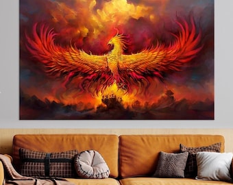 Phoenix Rising Canvas Print: Fiery Abstract Wall Art, Ready to Hang