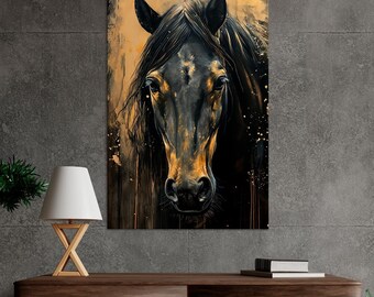 Black Horse Portrait Canvas Print: Modern Living Room Wall Art