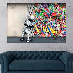 Behind the Curtain Graffiti Canvas Print, Urban Street Art