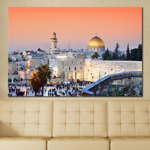 Jerusalem Canvas Art Print, Sunset Skyline, Jewish Wall Decor