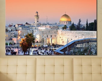 Jerusalem Canvas Art Print, Sunset Skyline, Jewish Wall Decor