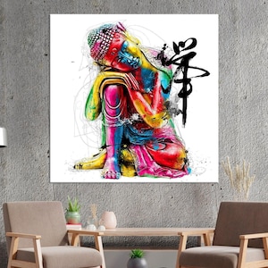 Graffiti Buddha Canvas Wall Art: Zen Meditation Yoga Studio Decor