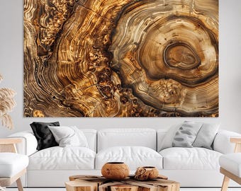 Tree Rings Wood Structure Canvas Print – Natural Abstract Office Wall Art