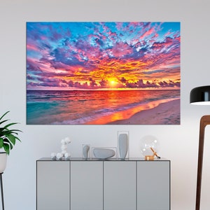 Sunset over Ocean printable canvas wall art prints Tropical Landscape art prints Colorful Sky art prints Ocean Beach extra large wall art