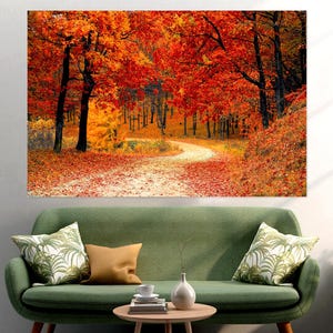 Fall Forest Canvas Wall Art Autumn Leaves Print Large Panoramic Decor