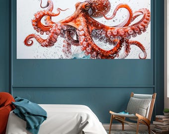 Giant Octopus Canvas Wall Art, Nautical Coastal Decor
