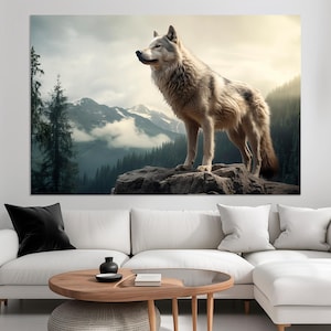 Grey Wolf printable canvas wall art prints Wolf wall art Black wolf print Animal wall art Alpha Wolf poster Wildlife wall art canvas print