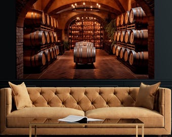 Wine Cellar Canvas Print, Old Wooden Barrels Wall Art
