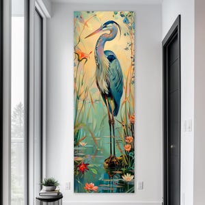 Blue Heron Canvas Wall Art, Calming Bird Print