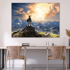 Art mural sur toile Zelda, impression d'art mural paysage fantastique Legend of Zelda Décoration de salle de jeux Breath of the Wild Cadeaux pour Art mural de salle de jeux
