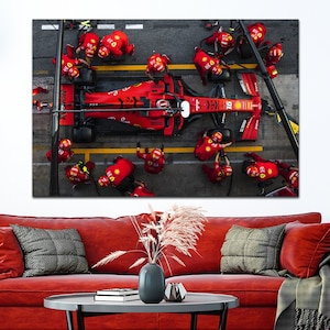 Pit Stop Formula 1 printable canvas wall art prints Racing Ferrari wall art F1 Sports cars Extra Large wall art canvas print Gift for Him