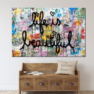 Life is Beautiful printable canvas wall art prints Graffiti canvas wall art Street art Graffiti canvas Contemporary large wall art print