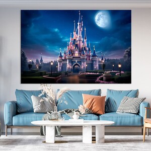 Princess castle printable canvas wall art prints Cinderella wall art Magic kingdom Kids room decor Castle canvas Birthday gift wall art