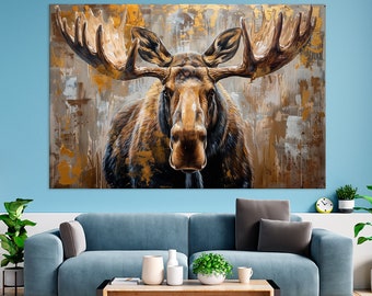 Moose printable canvas wall art print Horns wall art Moose Head animal art Rustic cabin wall art decor Nature Wildlife print Moose Lover art
