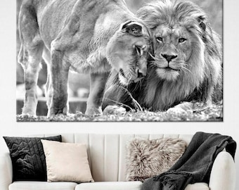 Lion Couple Canvas Print, Romantic Animal Lover Gift