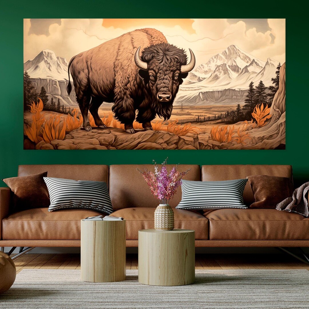 Bison Canvas Print, Yellowstone Buffalo, Rustic Farmhouse Decor - Etsy