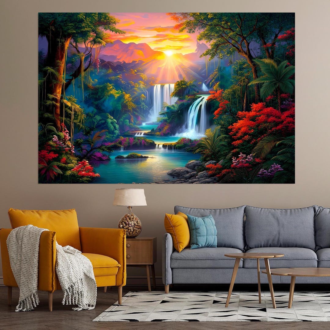 Tropical Waterfall Canvas Wall Art Forest Print Landscape Decor - Etsy