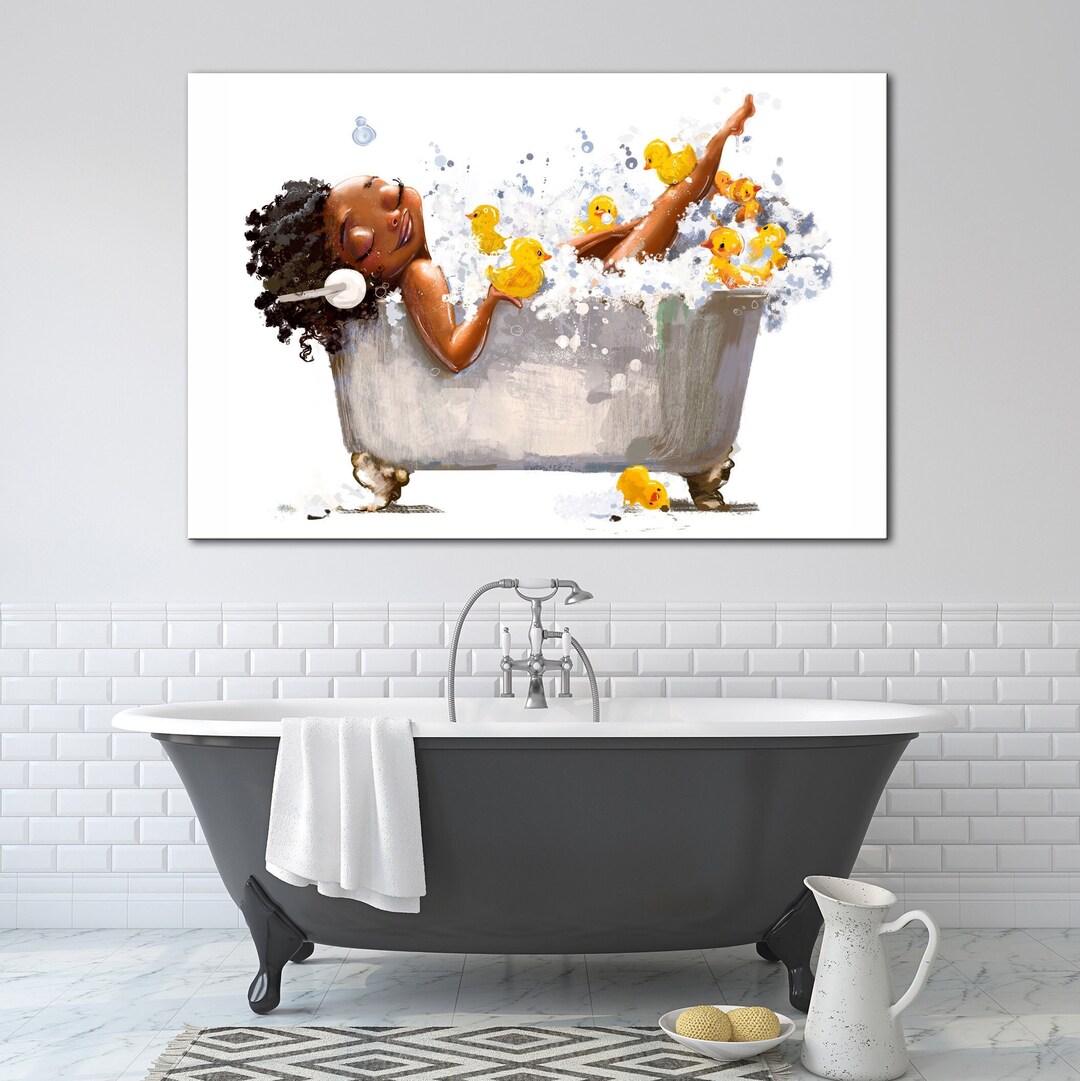 African Woman Canvas Wall Art Bathroom Poster Black Woman in Bath Art ...