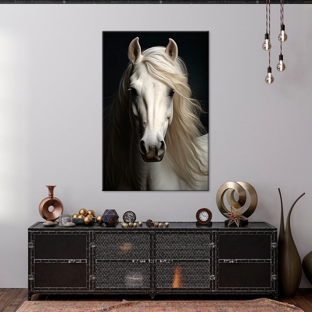White Horse Canvas Print, Rustic Animal Wall Art - Etsy