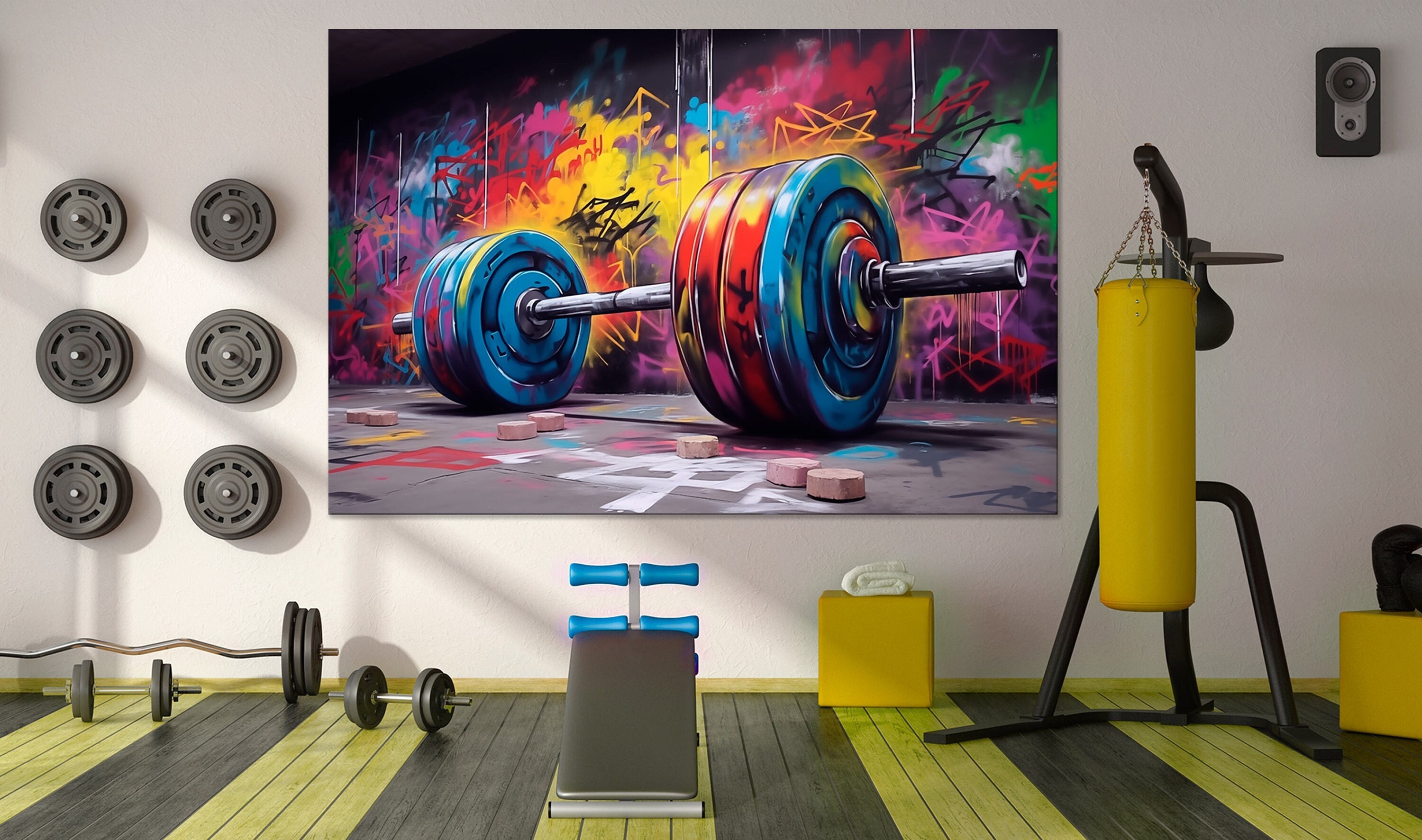Gym Wall Art Graffiti Barbell Painting Canvas Motivational Fitness Home Gym Decor Barbell Sport Print Canvas Wall Art Extra Large Wall Art Etsy