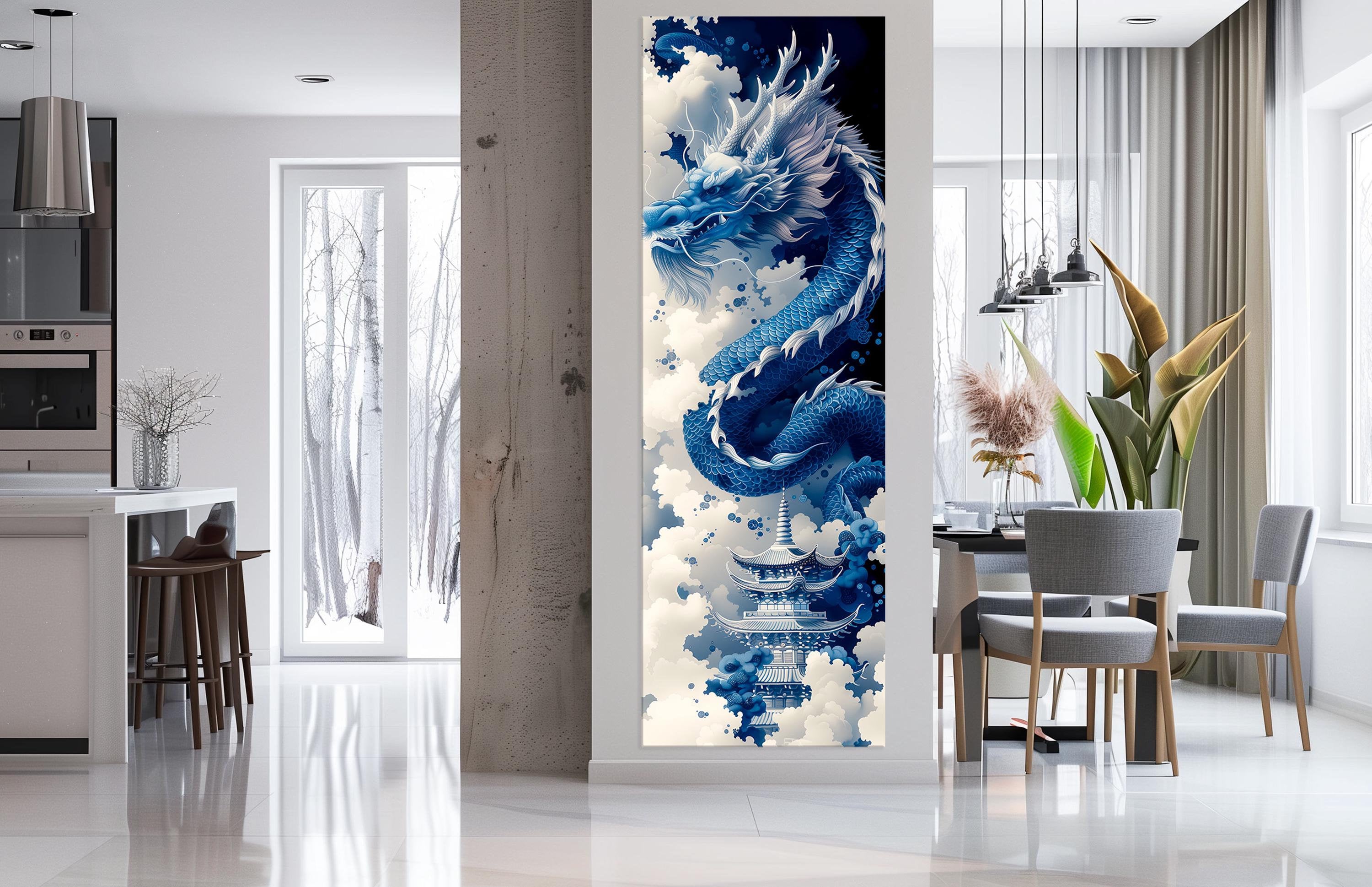 Blue Dragon printable canvas wall art prints Asian Dragon wall art Сhinese Dragon artwork Japan Dragon print Asian Dragon wall art