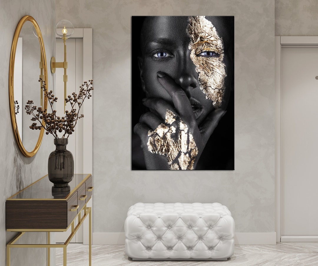 Black and Gold Face Women Canvas Print African American Art Black Women