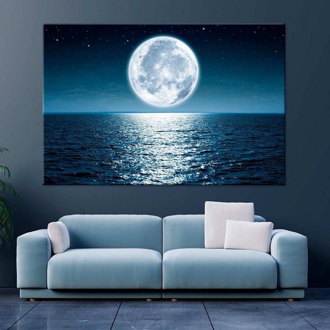 Full Moon Over Ocean Canvas Print, Night Seascape Wall Art - Etsy Canada