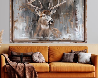 Deer Canvas Print: Majestic Elk Horns Wall Art, Cabin Decor Ready to Hang