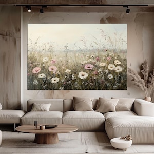 Wildflower Field printable canvas wall art prints Flower wall art Landscape painting Nature canvas Wildflower meadow Farmhouse decor