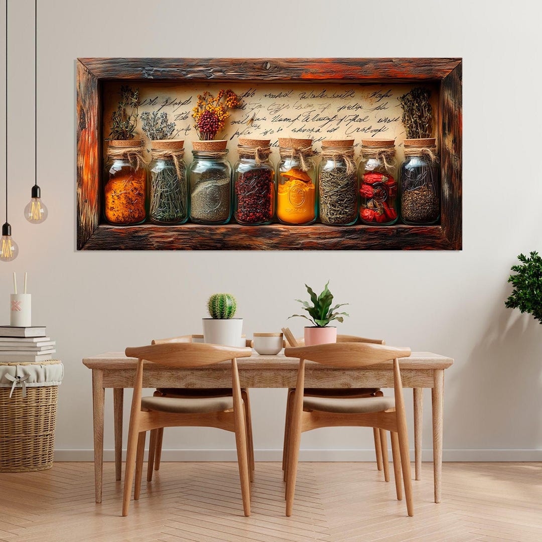 3 panels condiments in the kitchen wall art canvas... Herbs and Spices Canvas Print, Grandma's Kitchen Wall Art - Etsy