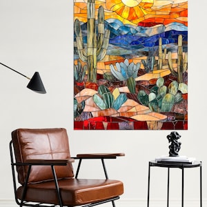 Saguaro cactus printable canvas wall art prints Arizona wall art Cactus painting Mosaic art Succulent canvas Farmhouse wall decor