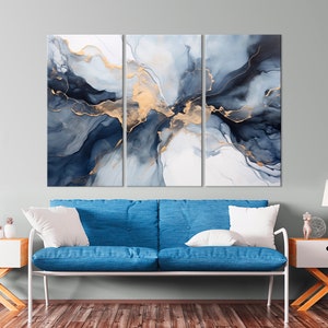 Abstract Blue Canvas Print Modern Wall Art Home Decor Blue Print Marble ...