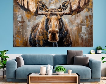 Moose Canvas Print, Rustic Animal Wall Art