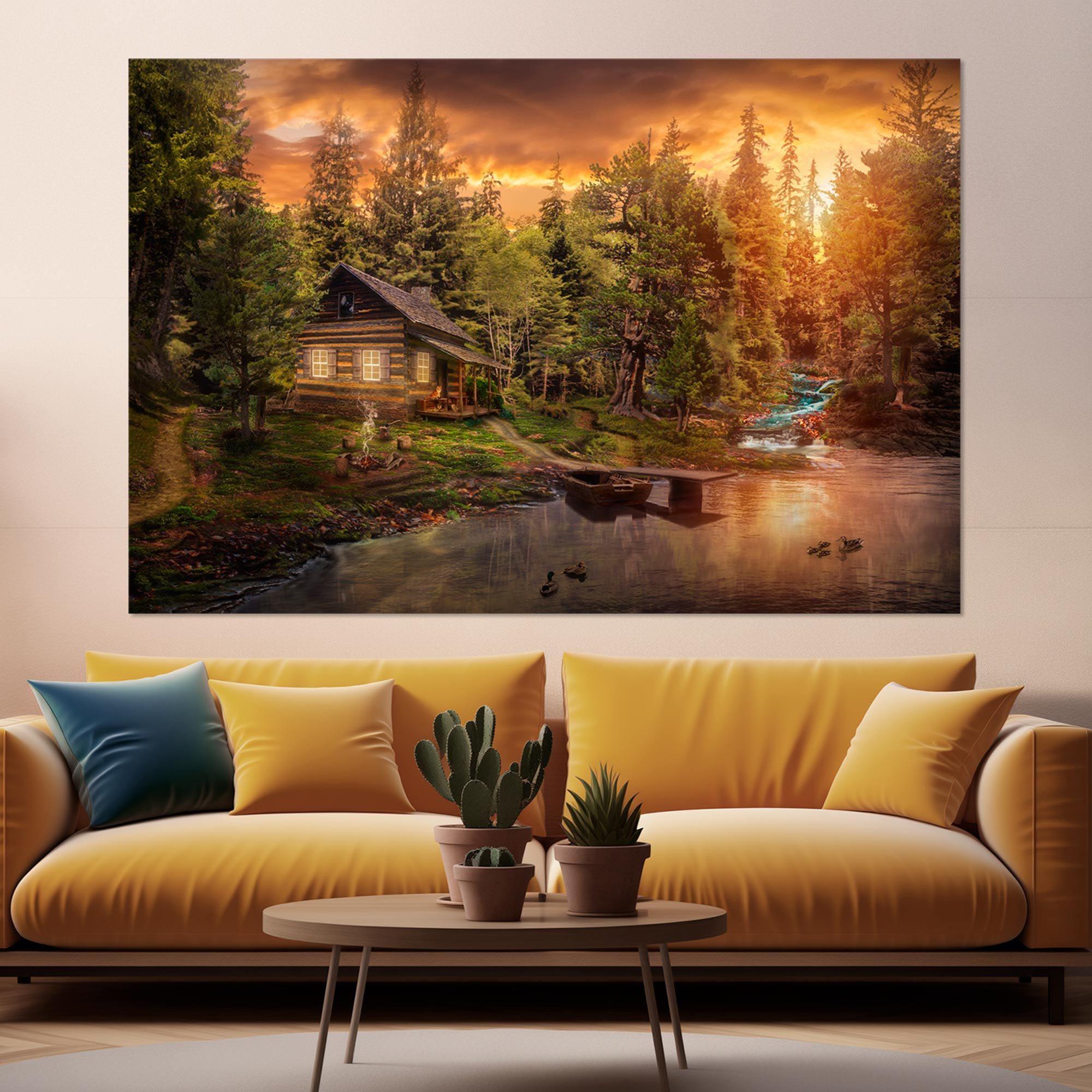 Cabin Painting Canvas Print | Landscape Wall Art - Etsy