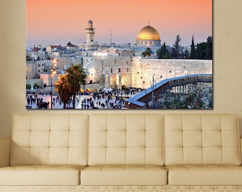 Jerusalem Canvas Art Print, Sunset Skyline, Jewish Wall Decor