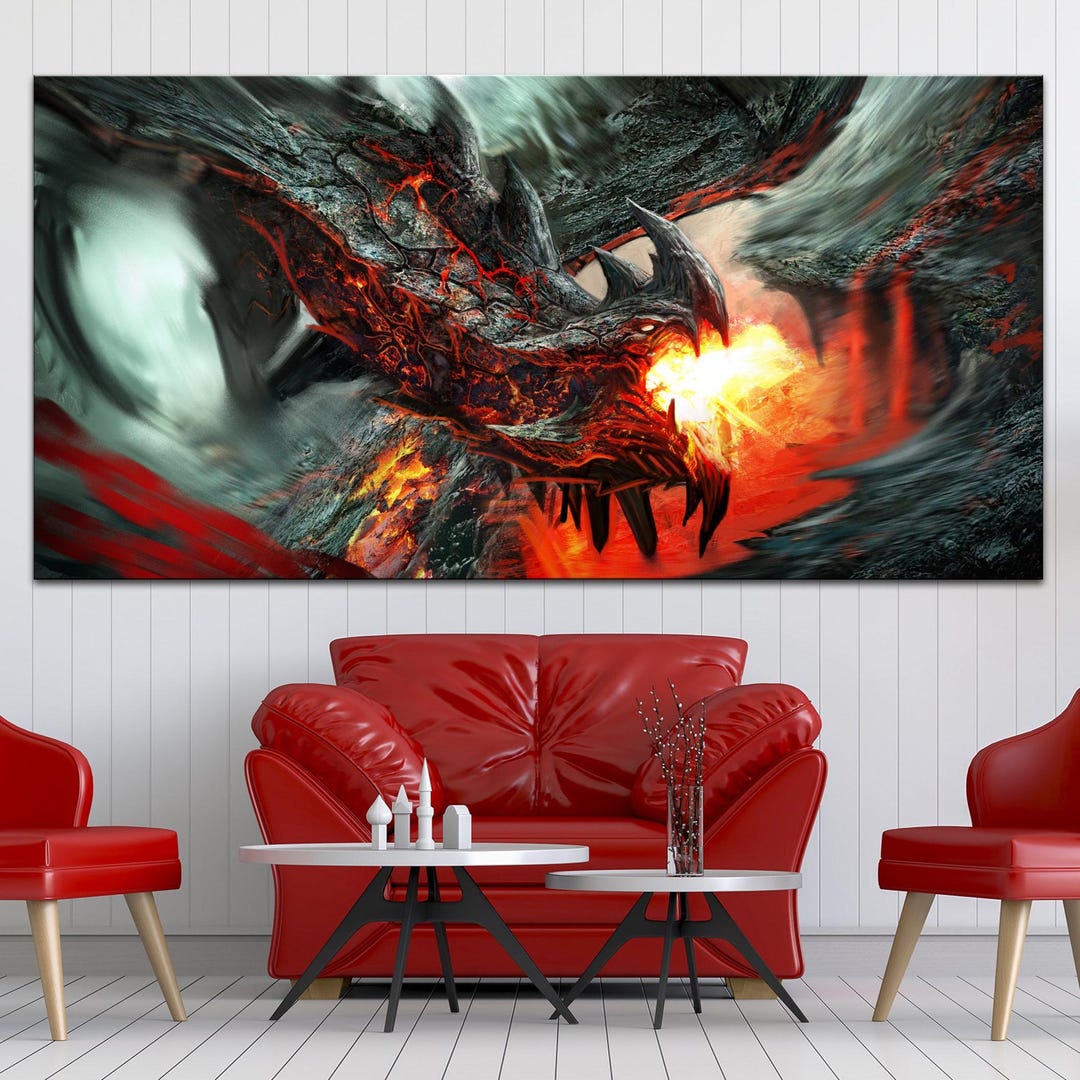 Fire-breathing Dragon Canvas Print: Gothic Fantasy Beast Wall Art ...
