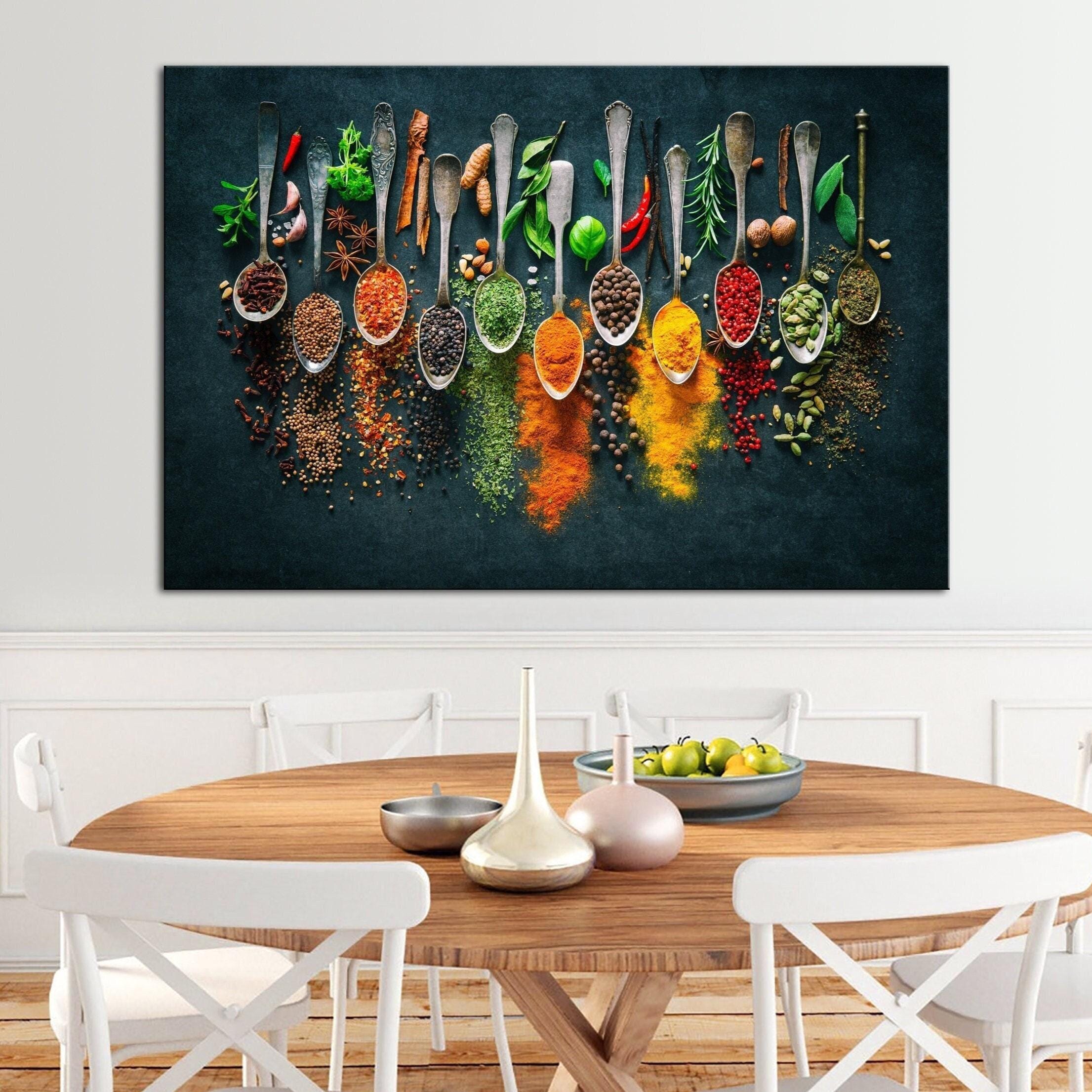 kitchen print - art for kitchen -colourful kitchen... Culinary Herbs & Spices Canvas Print, Colorful Kitchen Wall Art - Etsy