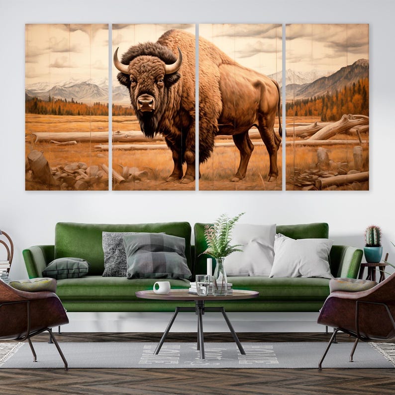 American Bison Canvas Wall Art Print, Rustic Cabin Decor - Etsy