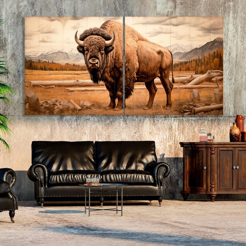 American Bison Canvas Wall Art Print, Rustic Cabin Decor - Etsy