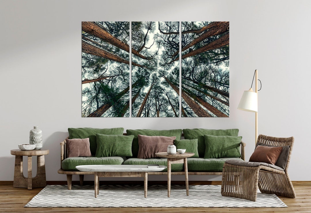 Forest Wall Art Canvas Abstract Tree Art Prints Through the Pine Trees