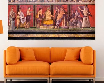Pompeii Fresco Canvas Print, Villa of Mysteries Reproduction Art