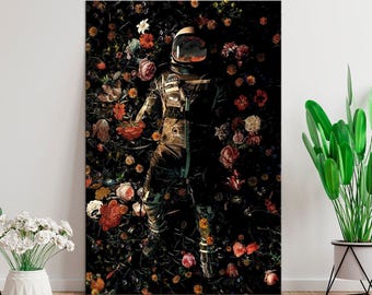 Astronaut in Flowers Canvas Print, Space Wall Art