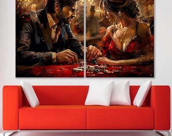 Gambling Man Woman Canvas Wall Art: Casino, Poker, Cards Player Prints