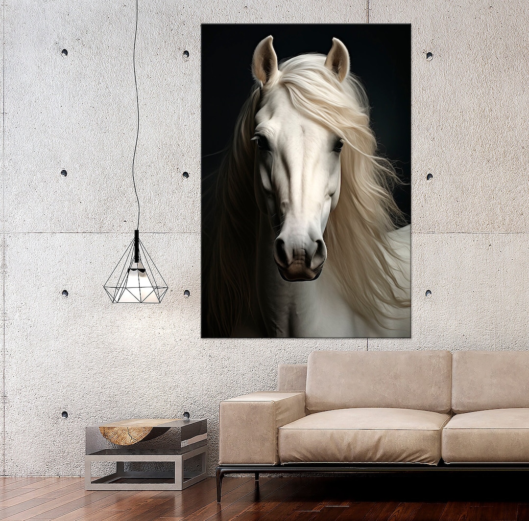 White Horse Canvas Print Animal Wall Art Rustic Wall Decor Horses Print
