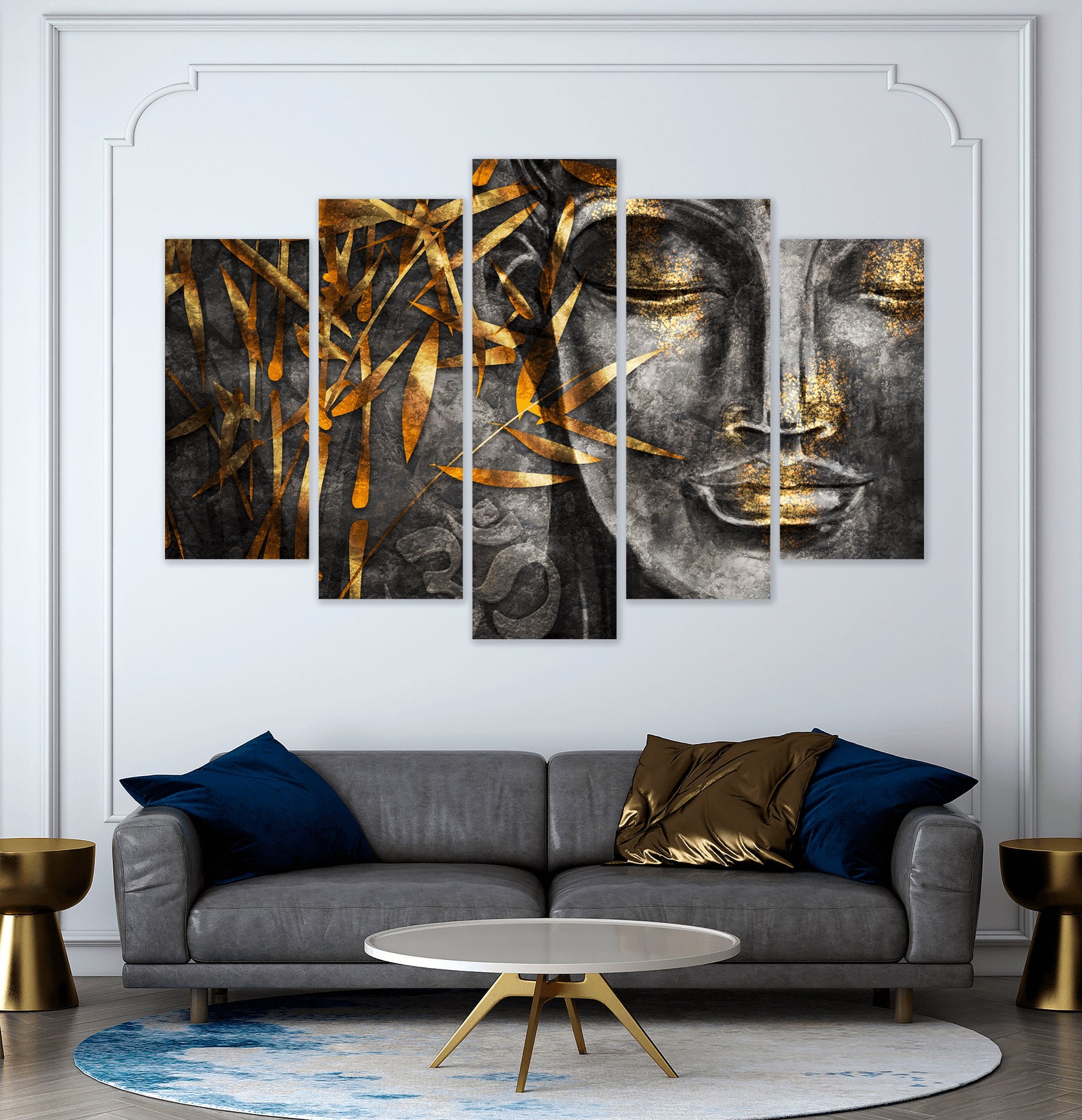 Buddha Canvas Wall Art Large Grey Buddha Wall Art Buddhist Art Etsy