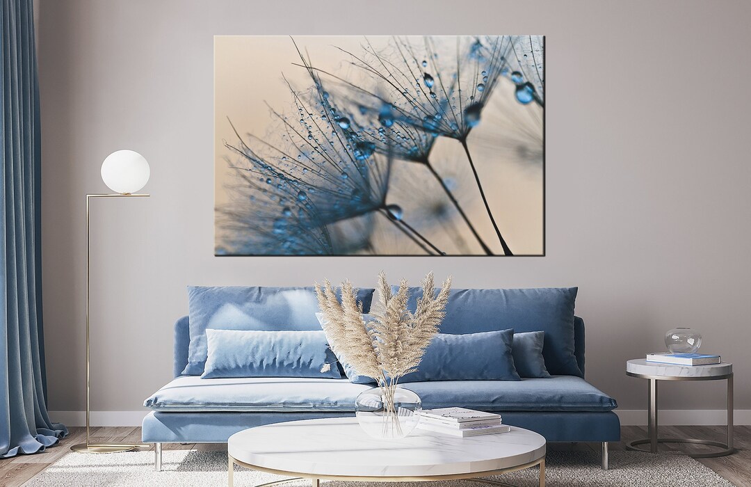Blue Flowers Wall Art Canvas Dandelion Print Floral Prints Nature Wall