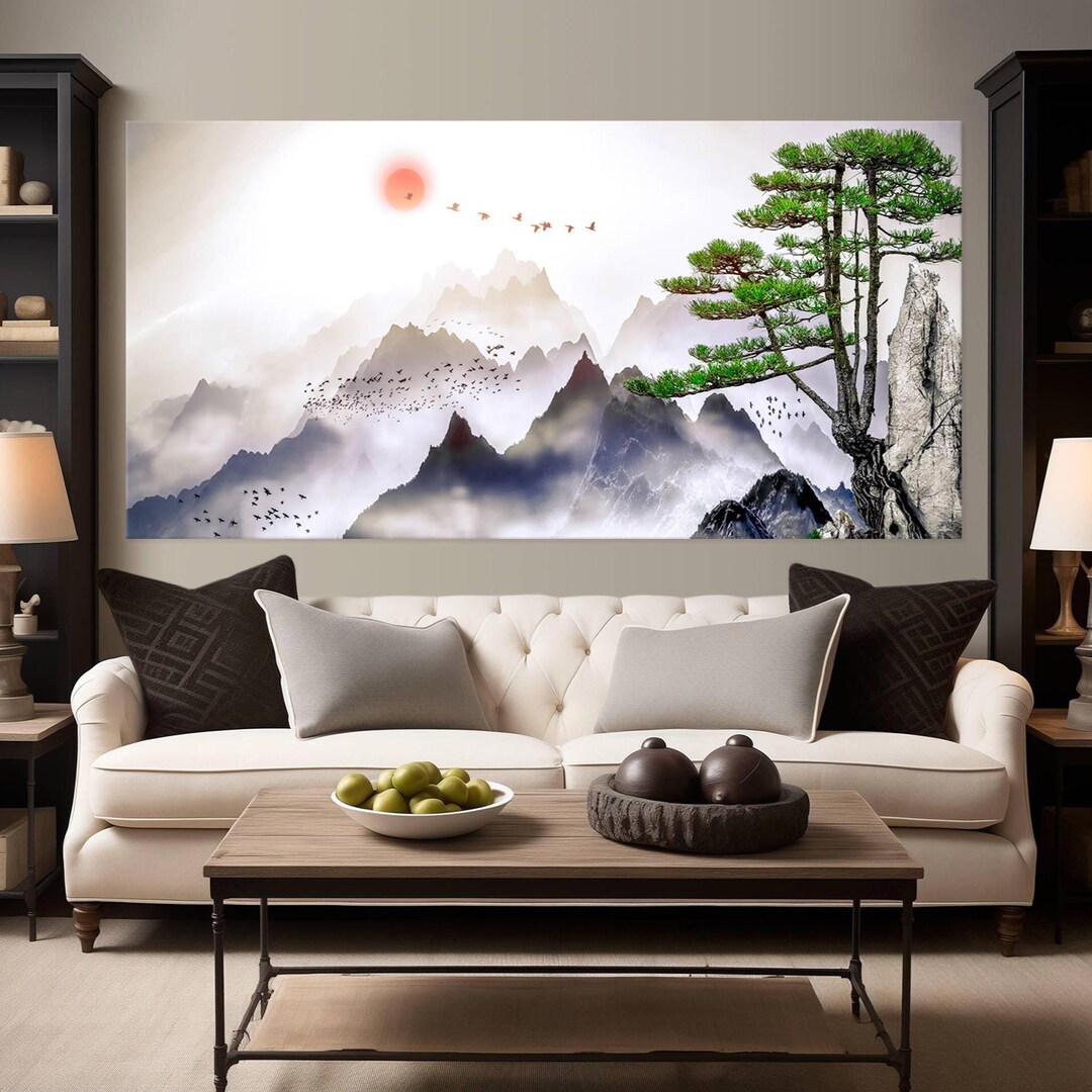 Japanese Mountain Landscape Canvas Wall Art, Asian Decor Prints - Etsy