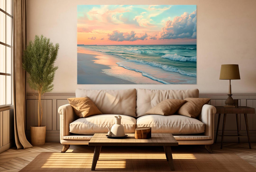 Pastel Ocean Printable Canvas Wall Art Prints Nautical Decor Sunset ...